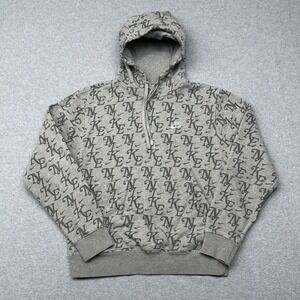 Nike Hoodie Mens Small Gray All Over Print Logo Pullover Sweatshirt FZ2230-063